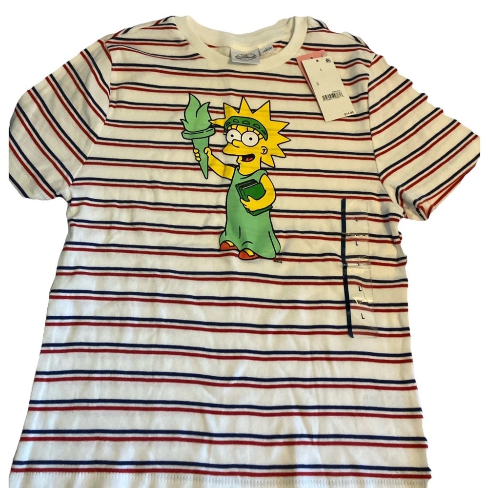 The Simpsons T-Shirt Girls Large Multicolor NWT Lisa Statue Liberty Striped